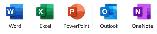 Microsoft Word, Excel, PowerPoint, Outlook and OneNote